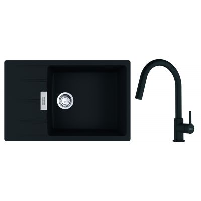 Franke Centro zlewozmywak granitowy 78x50 cm z baterią czarny mat 1140.733.329