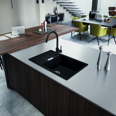 Franke Centro zlewozmywak granitowy 78x50 cm z baterią czarny mat 1140.733.329