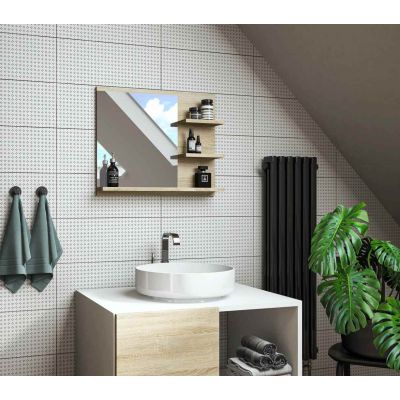 Domtech Basic lustro łazienkowe 60x50 cm z półkami prawe dąb sonoma KN-TSER-UVAN