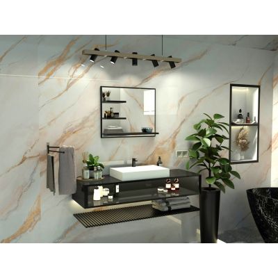 Domtech Lux lustro łazienkowe 60x50 cm z półkami lewe czarny LUX.3P.L.50x60.CZA