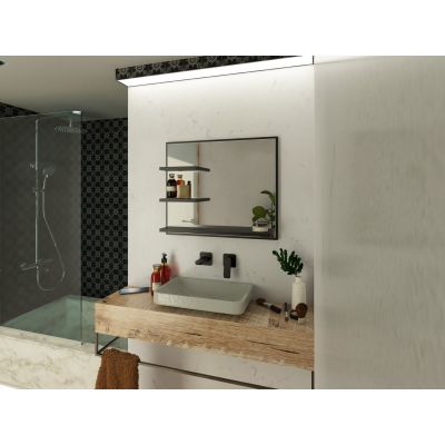 Domtech Lux lustro łazienkowe 60x50 cm z półkami lewe czarny LUX.3P.L.50x60.CZA