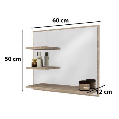 Domtech Lux lustro łazienkowe 60x50 cm z półką prawe dąb sonoma LUX.3P.P.50x60.DAB