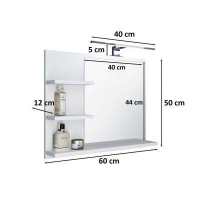 Domtech LED_on lustro łazienkowe 60x50 cm z oświetleniem i półkami lewe biały WU-VVSH-I1QY