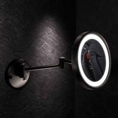 Geesa Mirror lusterko kosmetyczne 21,5 cm okrągłe z oświetleniem LED do golenia i makijażu czarne 911093-06
