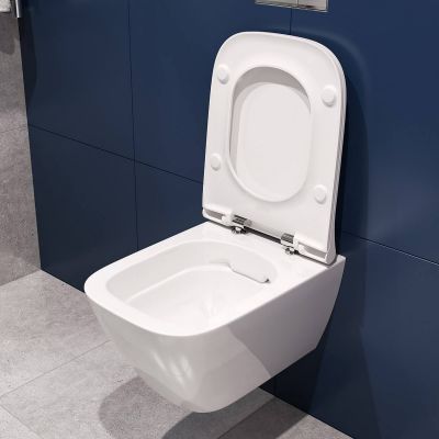 Zestaw Geberit Smyle Square miska WC wisząca bez kołnierza KeraTect z deską wolnoopadającą Slim (500379018, 500240011)