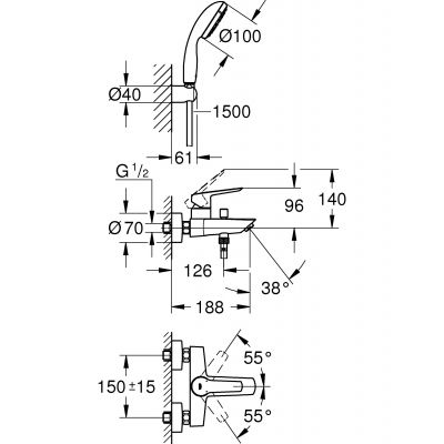 Grohe Start bateria wannowo-prysznicowa ścienna z kompletem natryskowym chrom 23413002