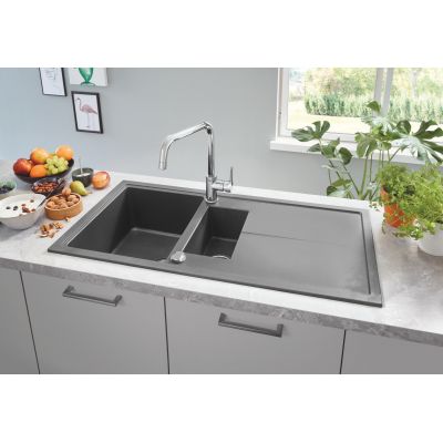 Zestaw Grohe K400 zlewozmywak 78x50 cm czarny granit z baterią kuchenną Eurosmart Cosmopolitan (31639AP0, 32843002)