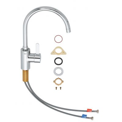 Zestaw Grohe K400 zlewozmywak 78x50 cm czarny granit z baterią kuchenną Eurosmart Cosmopolitan (31639AP0, 32843002)