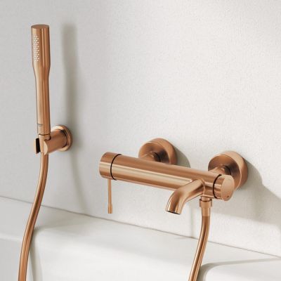 Zestaw Grohe Essence bateria wannowo-prysznicowa ścienna z kompletem prysznicowy Brushed Warm Sunset (33624DL1, 28362DA1, 27074DL0, 27400DL0)