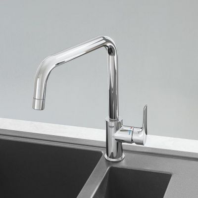 Zestaw Grohe K400 zlewozmywak 78x50 cm czarny granit z baterią kuchenną Eurosmart Cosmopolitan (31639AP0, 32843002)
