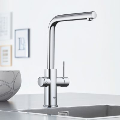 Zestaw Grohe K700 zlewozmywak 55x45 cm stal szlachetna z baterią kuchenną filtrującą Blue Home chrom (31726SD0, 31539000)