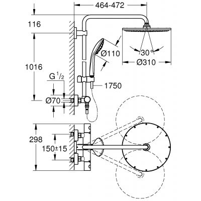 Grohe Euphoria System 310 zestaw prysznicowy ścienny termostatyczny z deszczownicą stal nierdzewna 26075DC0