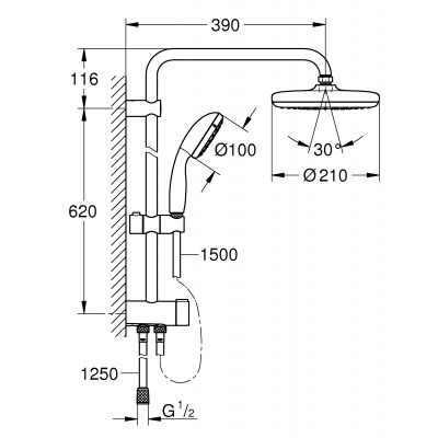 Grohe New Tempesta System 210 zestaw prysznicowy z drążkiem i deszczownicą chrom 26381001