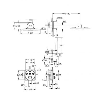 Grohe Grohtherm SmartControl zestaw prysznicowy podtynkowy termostatyczny z deszczownicą chrom 34705000