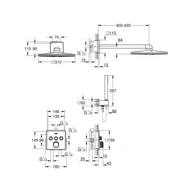 Grohe Grohtherm SmartControl zestaw prysznicowy podtynkowy termostatyczny z deszczownicą chrom 34706000