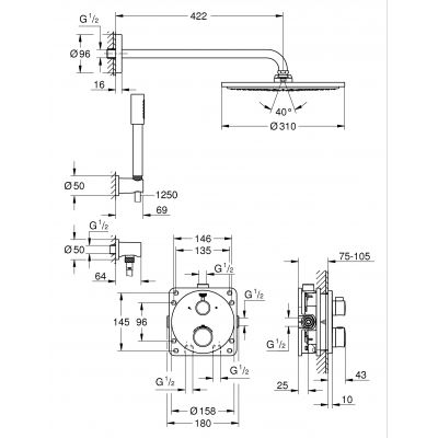Grohe Grohtherm zestaw prysznicowy podtynkowy termostatyczny z deszczownicą StarLight Chrome 34731000