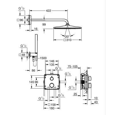 Grohe Precision zestaw wannowo-prysznicowy podtynkowy termostatyczny z deszczownicą czarny mat 348812430