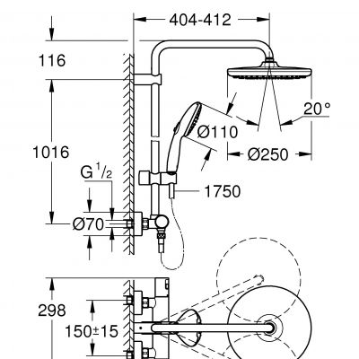 Grohe Vitalio Start System 250 zestaw prysznicowy ścienny termostatyczny z deszczownicą chrom 26677001