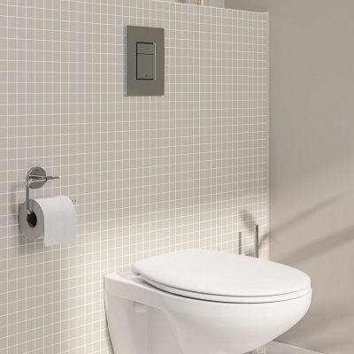 Zestaw Grohe Solido stelaż podtynkowy WC z przyciskiem Even chrom i miska WC Bau Ceramic Bundle wiszącą z deską wolnoopadającą (39930000, 39899000)