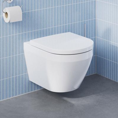 Zestaw Grohe Solido stelaż podtynkowy WC z przyciskiem czarny połysk i miską WC Euro Ceramic z deską wolnoopadającą biały połysk (38971000, 38966KV0, 102510SH00)
