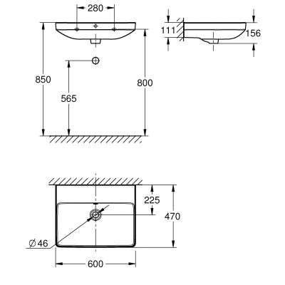 Grohe Euro Ceramic umywalka 60x47 cm prostokątna ścienna biała 102417SH00