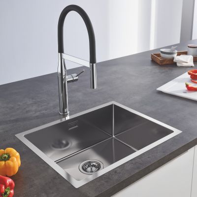 Zestaw Grohe K700 zlewozmywak stalowy z baterią kuchenną Pure Minta stal i filtrem wody Blue (31726SD0, 30601DC0, 40875000)