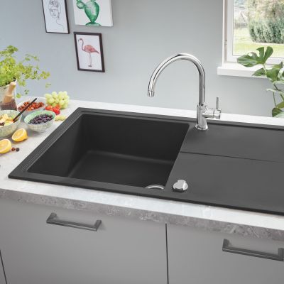 Zestaw Grohe K400 zlewozmywak granitowy 100x50 cm czarny z baterią kuchenną Start czarną (31641AP0, 304702430)