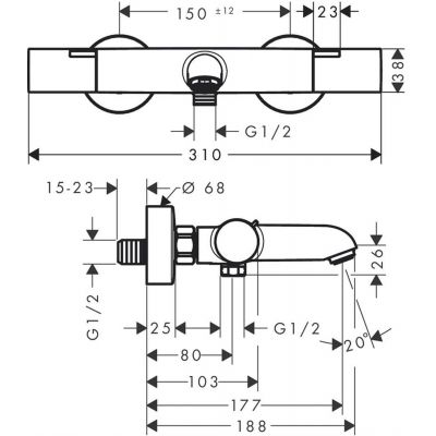 Hansgrohe Ecostat Fine bateria wannowo-prysznicowa ścienna termostatyczna czarny mat 13325670
