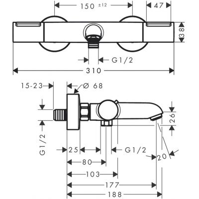 Hansgrohe Ecostat Element bateria wannowo-prysznicowa ścienna termostatyczna czarny mat 13347670