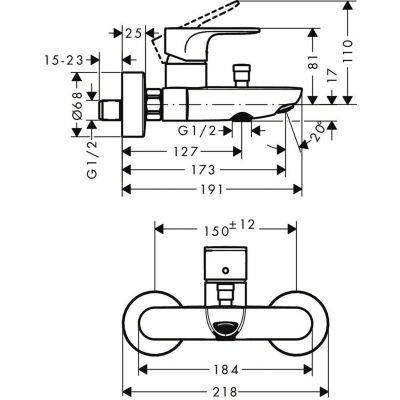 Hansgrohe Rebris S bateria wannowo-prysznicowa ścienna czarny mat 72440670
