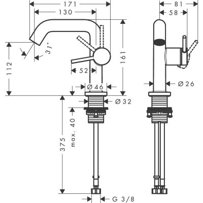 Hansgrohe Tecturis S bateria umywalkowa stojąca CoolStart brąz szczotkowany 73320140