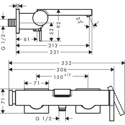 Hansgrohe Tecturis E bateria wannowo-prysznicowa ścienna czarny chrom szczotkowany 73420340