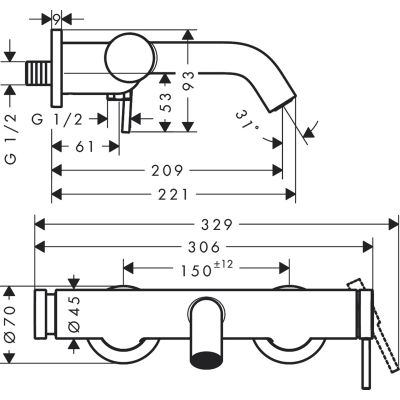 Hansgrohe Tecturis S bateria wannowo-prysznicowa ścienna czarny chrom szczotkowany 73422340