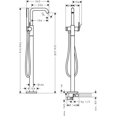 Hansgrohe Tecturis S bateria wannowo-prysznicowa wolnostojąca czarny chrom szczotkowany 73440340