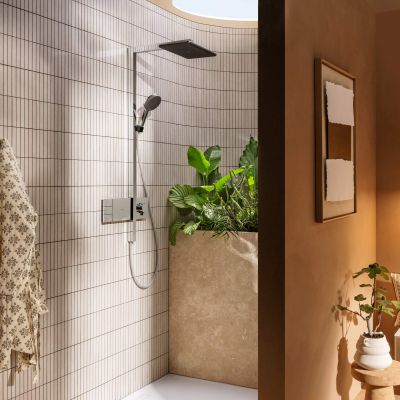 Hansgrohe Raindance Alive Q EcoSmart zestaw prysznicowy ścienny termostatyczny z deszczownicą chrom 24591000