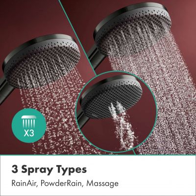 Hansgrohe Raindance Alive S Puro EcoSmart zestaw prysznicowy ścienny termostatyczny z deszczownicą czarny chrom szczotkowany 24593340