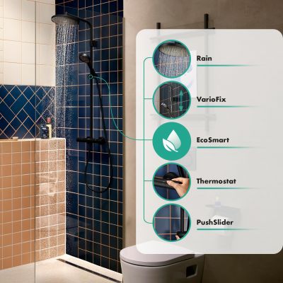 Hansgrohe Activera S zestaw prysznicowy ścienny termostatyczny z deszczownicą czarny 28078670