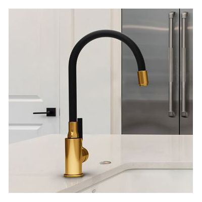 Invena Glamour bateria kuchenna stojąca z elastyczną wylewką złoty/czarny mat BZ-02-L17