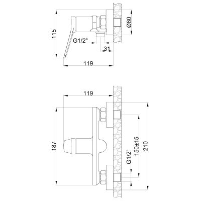Invena Alonia bateria prysznicowa ścienna chrom BN-70-001