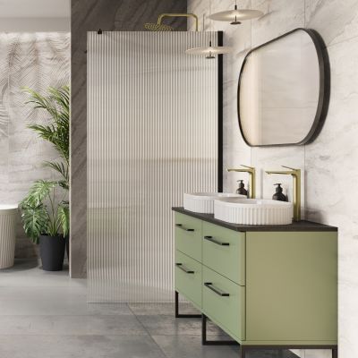 Invena Alonia bateria umywalkowa stojąca złota szczotkowana BU-70-W09