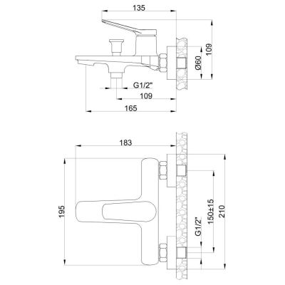 Invena Alonia bateria wannowo-prysznicowa ścienna grafitowa BW-70-024