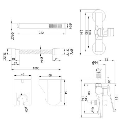 Invena Neri Plus bateria wannowo-prysznicowa ścienna miedź BW-P1-014