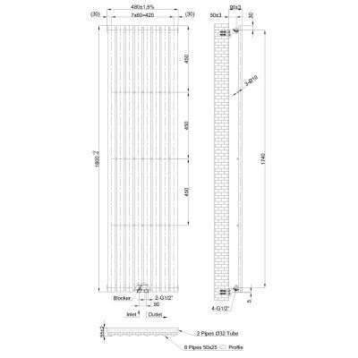 Invena Mono grzejnik łazienkowy dekoracyjny 180x48 cm szary mat UG-10-S18