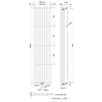 Invena grzejnik łazienkowy dekoracyjny 200x48 cm szary mat UG-10-S20