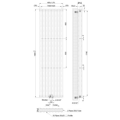 Invena grzejnik łazienkowy dekoracyjny 180x48 cm biały UG-20-B18