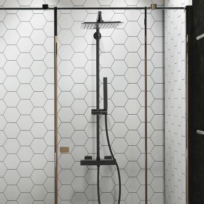 Invena Svart Black zestaw prysznicowy ścienny termostatyczny z deszczownicą czarny AU-85-004