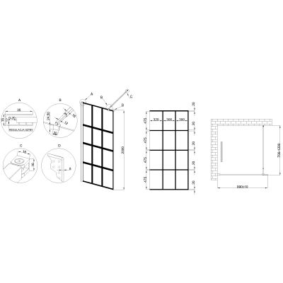 Invena ścianka prysznicowa walk-in 100 cm czarny półmat/szkło ze wzorem AK-32-107