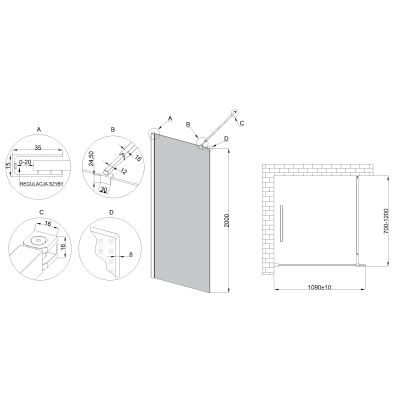 Invena ścianka prysznicowa walk-in 110 cm czarny półmat/szkło grafitowe AK-32-113