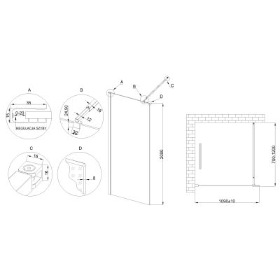 Invena ścianka prysznicowa walk-in 110 cm czarny półmat/szkło przezroczyste AK-32-118