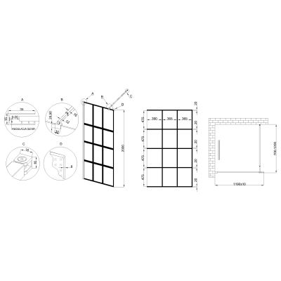 Invena ścianka prysznicowa walk-in 120 cm czarny półmat/szkło przezroczyste AK-32-127
